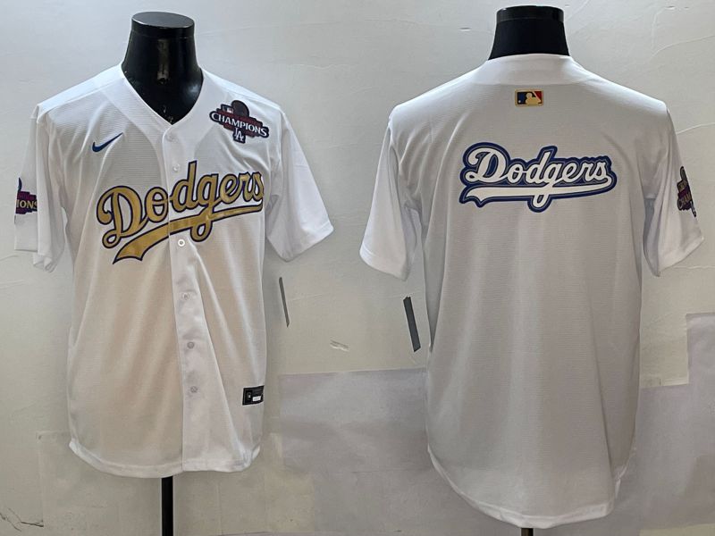Men Los Angeles Dodgers Blank White Champion gold character 2025 Nike MLB Jersey style 13